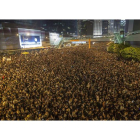 Vista aérea de los manifestantes a favor de la democracia en la zona de Mong Kok.