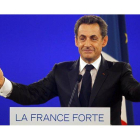 Nicolas Sarkozy durante el acto electoral que ha tenido lugar en Villepinte.
