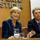 La portavoz del CGPJ, Gabriela Bravo, y el secretario de Estado de Justicia, Julio Pérez, explican d