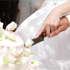 Novios cortan tarta de boda