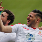 Emi Buendía celebra un gol anotado cuando vestía la camiseta de la Cultural en Segunda. MARCIANO PÉREZ