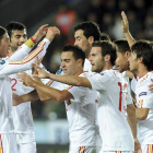 Los jugadores de la selección española celebran la victoria frente a la República Checa.