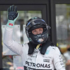 Nico Rosberg celebra la 'pole' en Montmeló.