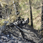 Restos del helicóptero siniestrado en el paraje conocido como Las Zorreras-La Gitana (Granada).