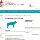 Página web del portal de subastas de la Junta donde pueden consultarse las cacerías adjudicadas. DL
