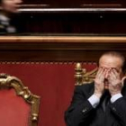 Silvio Berlusconi, ayer, durante el pleno celebrado en el Senado italiano