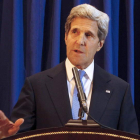 John Kerry, secretario de Estado estadounidense en una rueda de prensa en Amman.