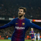 Messi celebra el segundo gol del Barça ante el Espanyol.