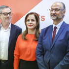 El secretario general de Ciudadanos, José Manuel Villegas, acompañado por Silvia Clemente, ofrece una rueda de prensa en la sede de Cs Castilla y León