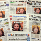 Primeras páginas de periódicos italianos de ayer, con la historia de la estadounidense Knox.
