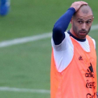 Mascherano en el entrenamiento previo al Argentina-Perú de este jueves