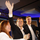 Sánchez Camacho, Rajoy y García Albiol, durante la clausura de la convención. ALEJANDRO GARCÍA