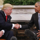 Trump y Obama, el 10 de noviembre del 2016, durante un encuentro en la Casa Blanca tras la victoria del primero en las elecciones.