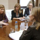 Bibiana Aído durante la reunión de ayer con las asociaciones pro vida