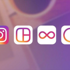 De izquierda a derecha, los nuevos logos de Instagram, Layout, Boomerang e Hyperlapse.