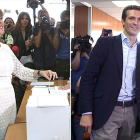 Soraya Sáenz de Santamaría y Pablo Casado, en el momento de depositar sus respectivos votos.