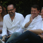 Ester Muñoz, Marco Morala, Alfonso Fernández Mañueco, Alfonso Rueda y Silvia Franco, en el mitin de hoy en Ponferrada. L. DE LA MATA