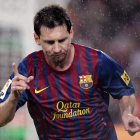 Messi celebra su gol, el tercero de su equipo, frente al Atlético.