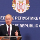 El presidente de Rusia, Vladimir Putin, en una rueda de prensa en Serbia.