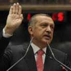El primer ministro turco, Recep Tayyip Erdogan, durante su discurso en el Parlamento.