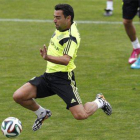 Xavi Hernández, durante un entrenamiento en la ciudad deportiva de Las Rozas.