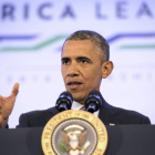El presidente de los Estados Unidos, Barack Obama, en la rueda de prensa final de la cumbre de líderes de los EEUU y África este jueves, en Washington.