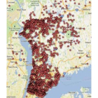 Mapa de los poseedores de armas de dos condados de Nueva York publicado por el diario 'News Journal'.