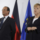 Hollande y Merkel comparecen en rueda de prensa.