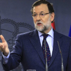 El presidente del Gobierno, Mariano Rajoy, ayer durante una rueda de prensa en La Moncloa.