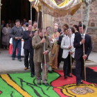 Salida del templo de Villarejo de Órbigo de la procesión en las fiestas del año pasado.