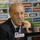Vicente del Bosque, durante la rueda de prensa en la que ha dado la alineacion del partido de la selección española ante Italia.