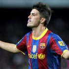 Villa celebra el primero de los dos goles que consiguió frente al Sevilla en el Camp Nou.