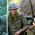 De izquierda a derecha, Johnny Depp, Charlie Sheen y Kevin Dillon, en 'Platoon'.