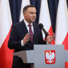 El presidente polaco, Andrzej Duda, en rueda de prensa sobre las reformas judiciales. PAWEL SUPERNAK