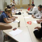 García del Blanco y Susana Travesí, ayer en la reunión del comité de campaña del PSOE.