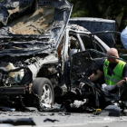 Restos del coche del coronel ucraniano asesinado.