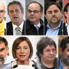 Los líderes independentistas encarcelados. Arriba: Romeva, Forn, Turull, Junqueras, Rull. Abajo: Cuixart, Forcadell, Bassa y Sànchez.