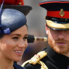 Meghan Markle y su marido el príncipe Enrique, en el Trooping the Colour, desfile celebrado este sábado en Londres.