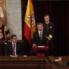 Mauricio Macri, durante su intervención de ayer en el Congreso de los Diputados. JAVIER LIZÓN