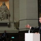 El presidente francés Emmanuel Macron, durante su discurso en la Universidad de La Sorbona, en París
