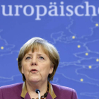 La canciller alemana, Angela Merkel, durante una rueda de prensa tras la cumbre europea.