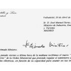 La carta que remitió Herrera el lunes al ministro Soria