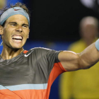 Nadal celebra uno de los puntos decisivos que le llevaron a doblegar en semifinales a Federer.