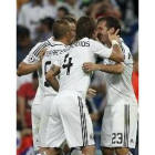Los jugadores del Real Madrid celebrando ayer uno de los tantos logrados ante los bielorrusos