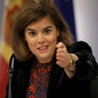 La vicepresidenta del Gobierno, Soraya Sáenz de Santamaría, en la rueda de prensa posterior al Consejo de Ministros.