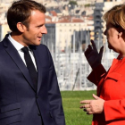 El presidente francés, Emmanuel Macron, y la cancillera Angela Merkel en Marsella.