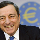 El presidente del BCE, Draghi, durante su comparecencia.
