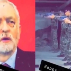 Soldados británicos en un entrenamiento de tiro disparando a imagen de Jeremy Corbyn.