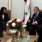 Condoleezza Rice, ayer, junto a Jalal Talabani, presidente saliente de Irak