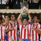 Los jugadores del Atlético de Madrid celebran el título conseguido en la Supercopa de Europa.